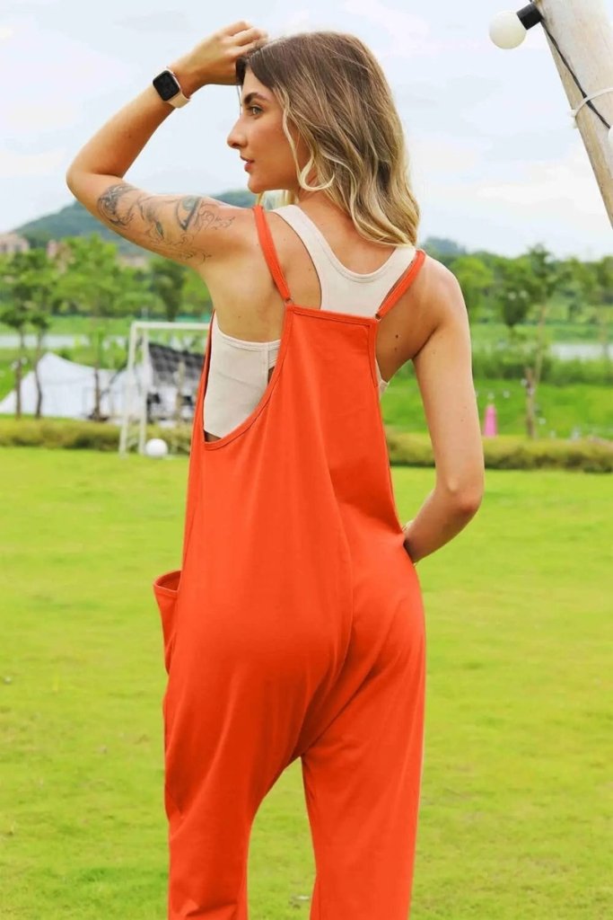 Double Take Full Size Sleeveless V - Neck Pocketed Jumpsuit - Orange by Trendsi from FREYA’S CLOSET