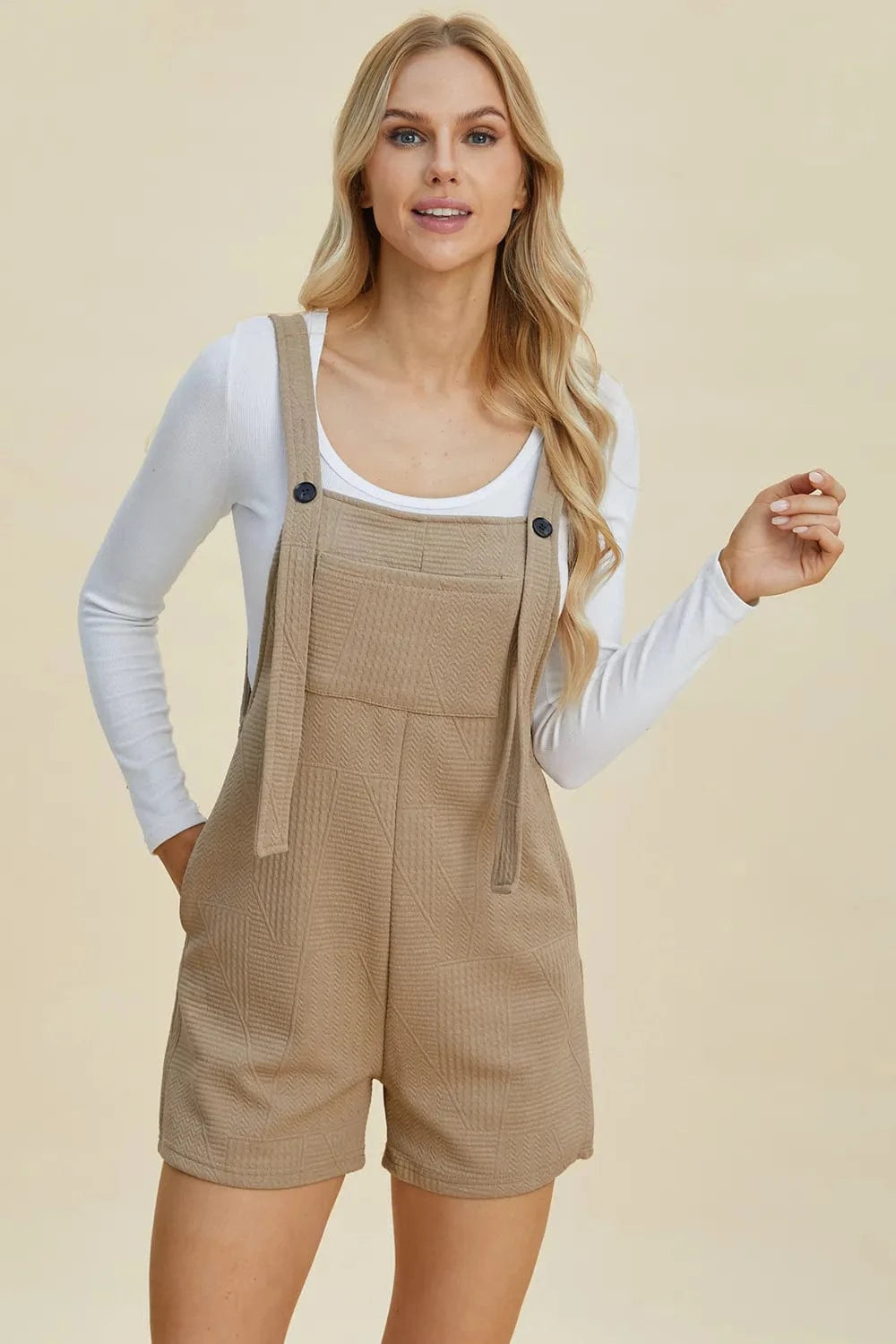 Trendsi Romper Khaki / S Double Take Full Size Texture Sleeveless Romper