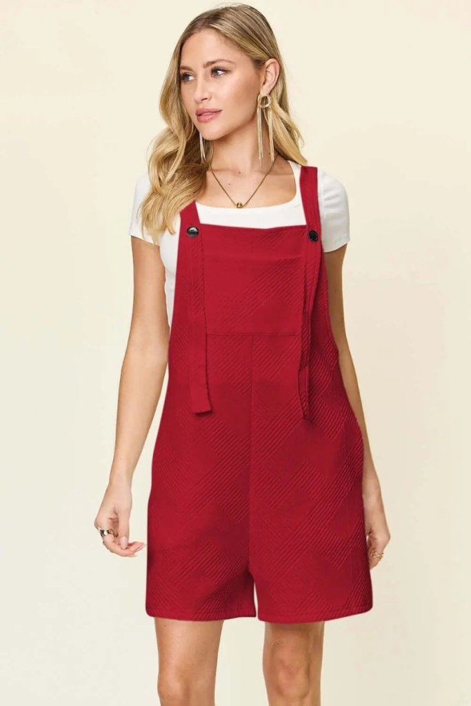 Double Take Full Size Texture Sleeveless Romper - Deep Red by Trendsi from FREYA’S CLOSET