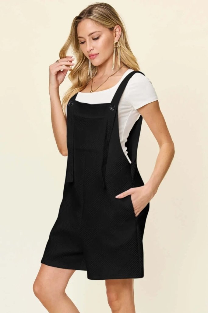 Double Take Full Size Texture Sleeveless Romper - Black by Trendsi from FREYA’S CLOSET