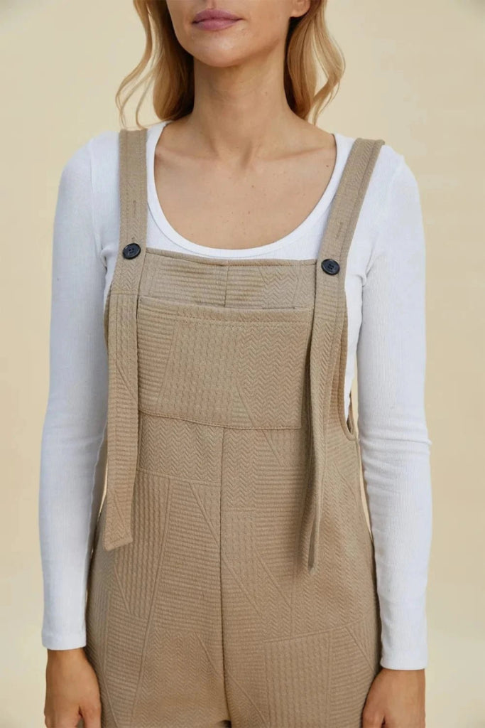 Double Take Full Size Texture Sleeveless Romper - Khaki by Trendsi from FREYA’S CLOSET