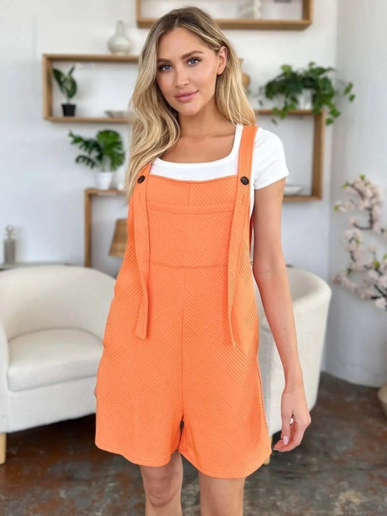 Double Take Full Size Texture Sleeveless Romper - Tangerine by Trendsi from FREYA’S CLOSET