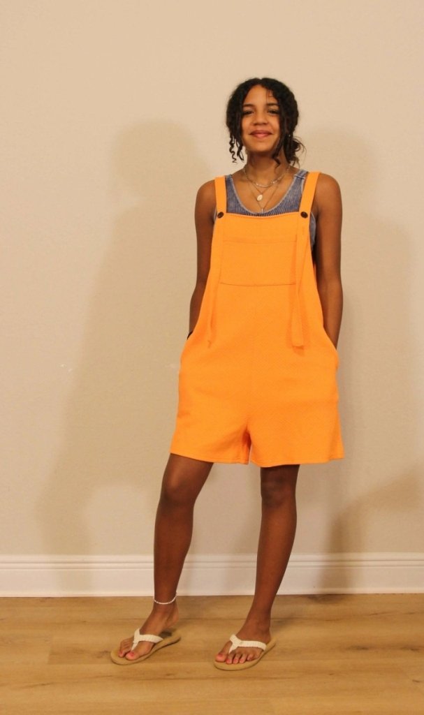 Double Take Full Size Texture Sleeveless Romper - Tangerine by Trendsi from FREYA’S CLOSET