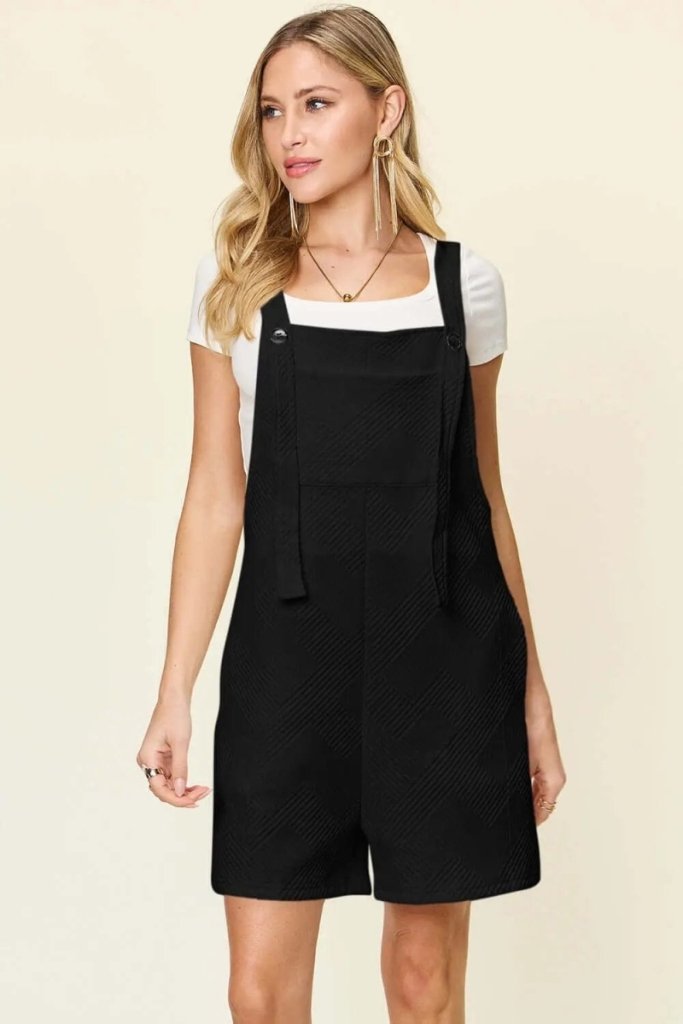 Double Take Full Size Texture Sleeveless Romper - Black by Trendsi from FREYA’S CLOSET