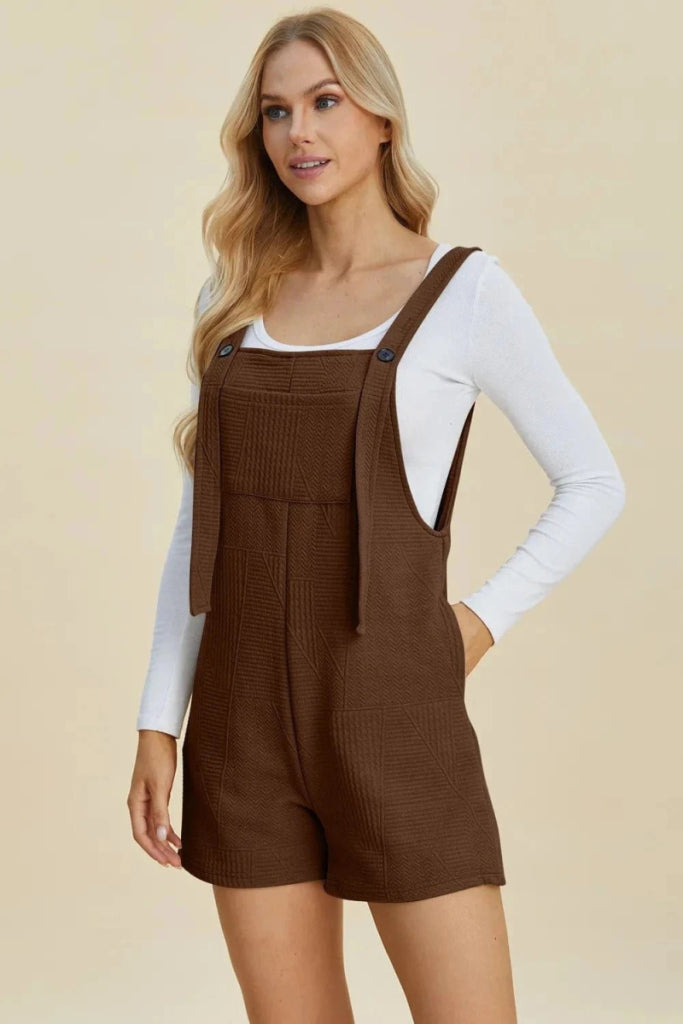Double Take Full Size Texture Sleeveless Romper - Brown by Trendsi from FREYA’S CLOSET