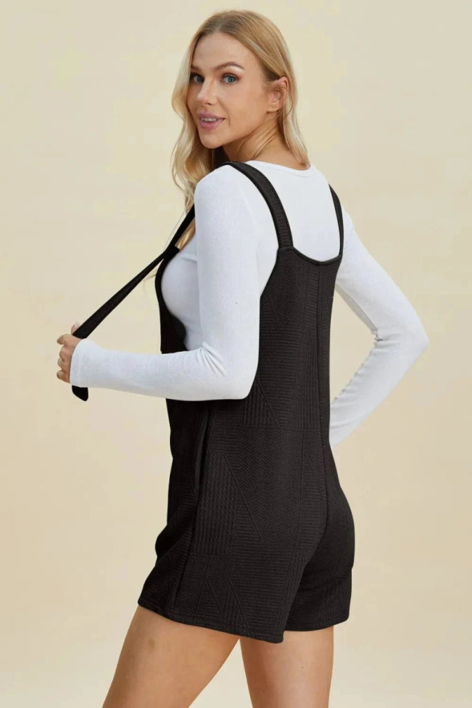 Double Take Full Size Texture Sleeveless Romper - Black by Trendsi from FREYA’S CLOSET