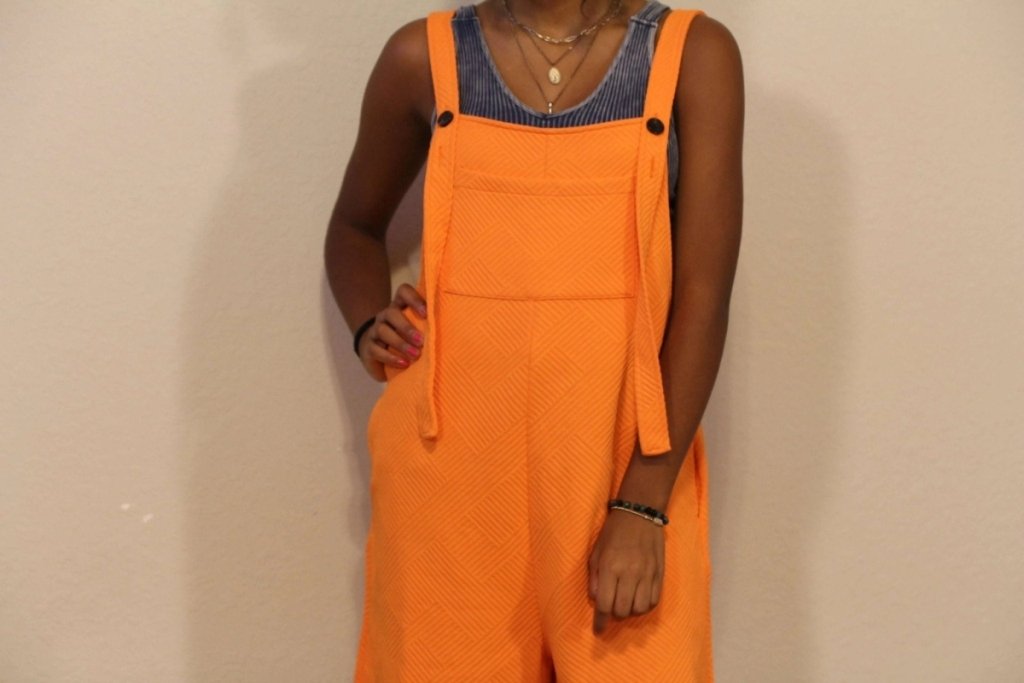 Double Take Full Size Texture Sleeveless Romper - Tangerine by Trendsi from FREYA’S CLOSET
