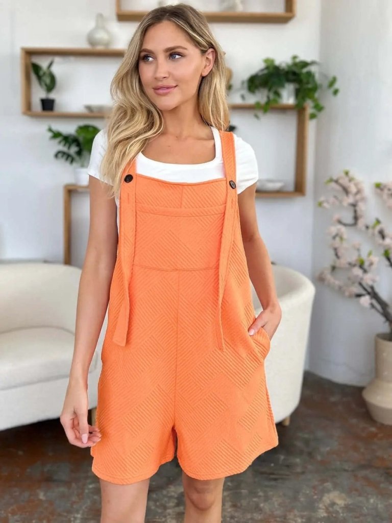 Double Take Full Size Texture Sleeveless Romper - Tangerine by Trendsi from FREYA’S CLOSET