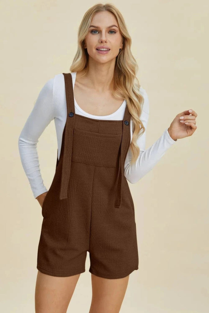 Double Take Full Size Texture Sleeveless Romper - Brown by Trendsi from FREYA’S CLOSET