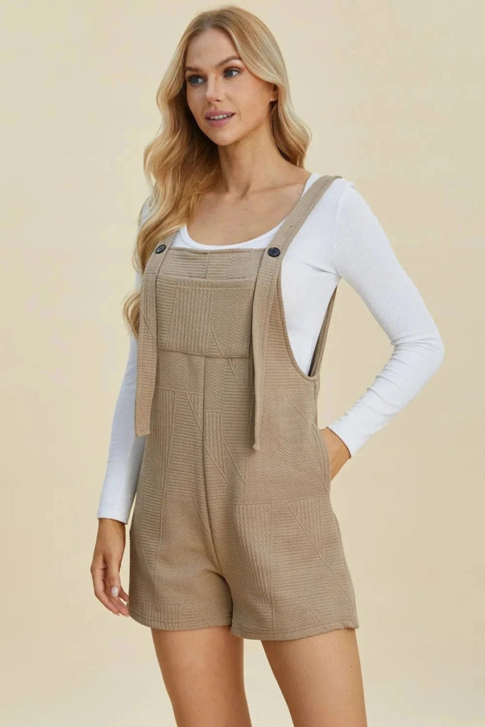 Double Take Full Size Texture Sleeveless Romper - Khaki by Trendsi from FREYA’S CLOSET