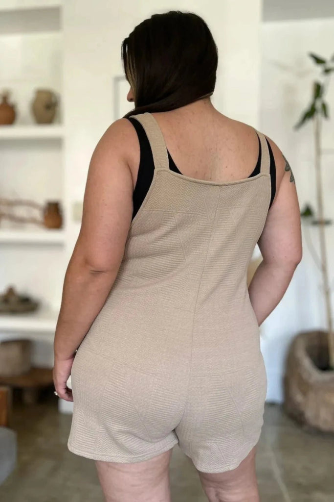 Double Take Full Size Texture Sleeveless Romper - Khaki by Trendsi from FREYA’S CLOSET