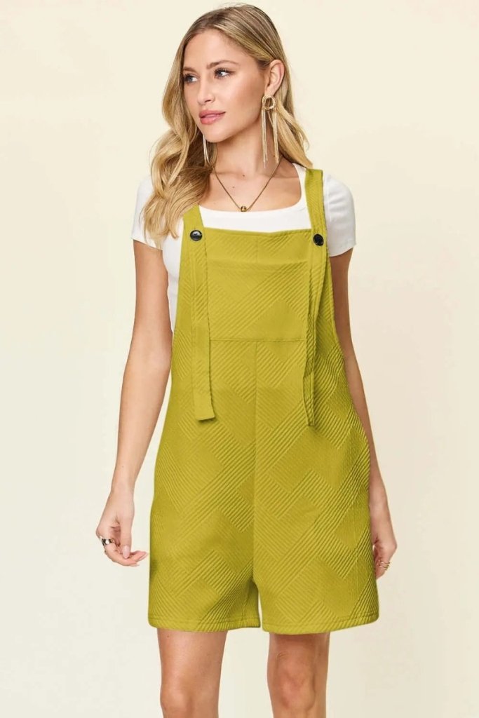 Double Take Full Size Texture Sleeveless Romper - Chartreuse by Trendsi from FREYA’S CLOSET