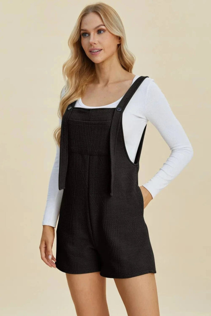Double Take Full Size Texture Sleeveless Romper - Black by Trendsi from FREYA’S CLOSET