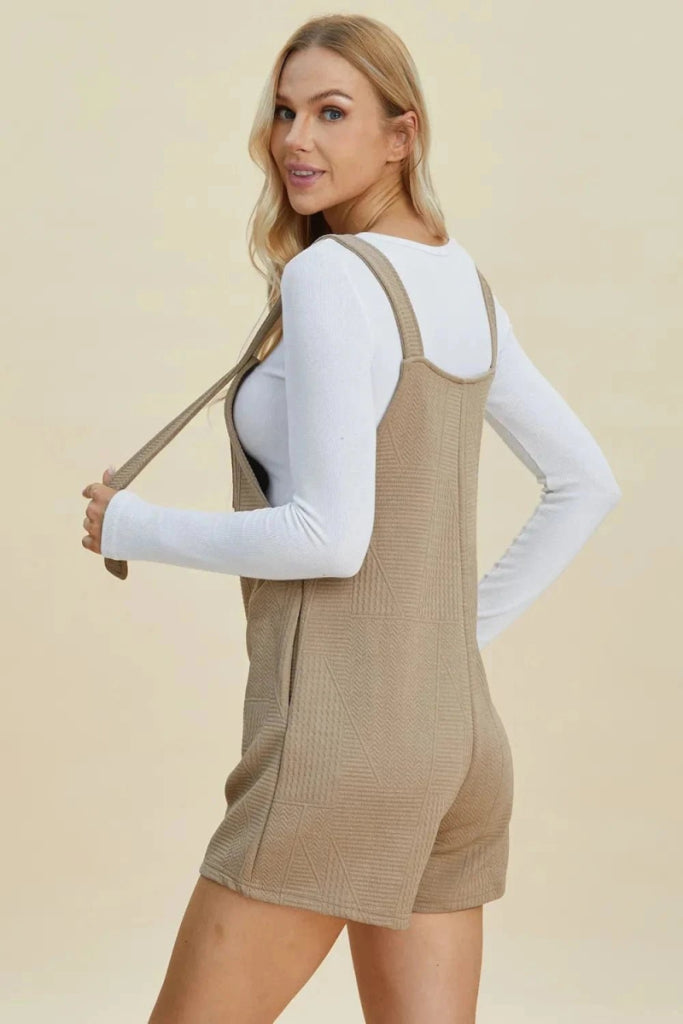 Double Take Full Size Texture Sleeveless Romper - Khaki by Trendsi from FREYA’S CLOSET
