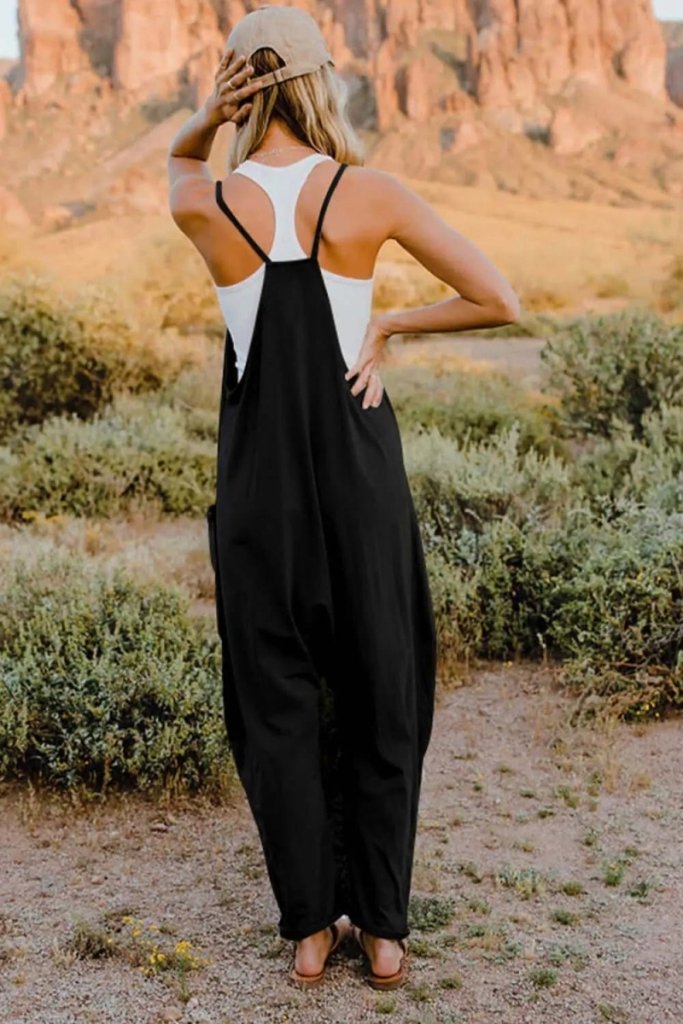 Double Take Full Size V - Neck Sleeveless Jumpsuit with Pockets - Black by Trendsi from FREYA’S CLOSET