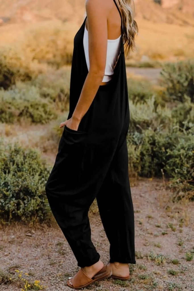 Double Take Full Size V - Neck Sleeveless Jumpsuit with Pockets - Black by Trendsi from FREYA’S CLOSET