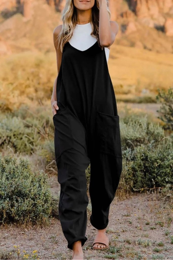 Double Take Full Size V - Neck Sleeveless Jumpsuit with Pockets - Black by Trendsi from FREYA’S CLOSET