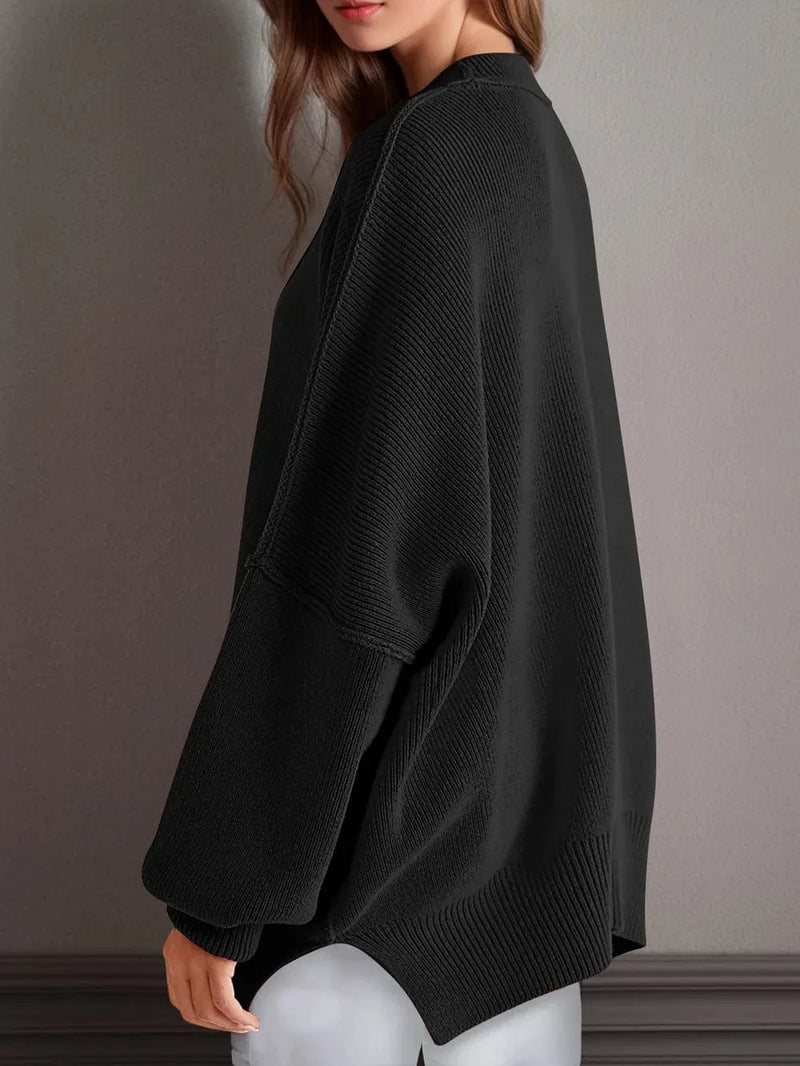 Trendsi Double Take Side Slit Round Neck Long Sleeve Sweater