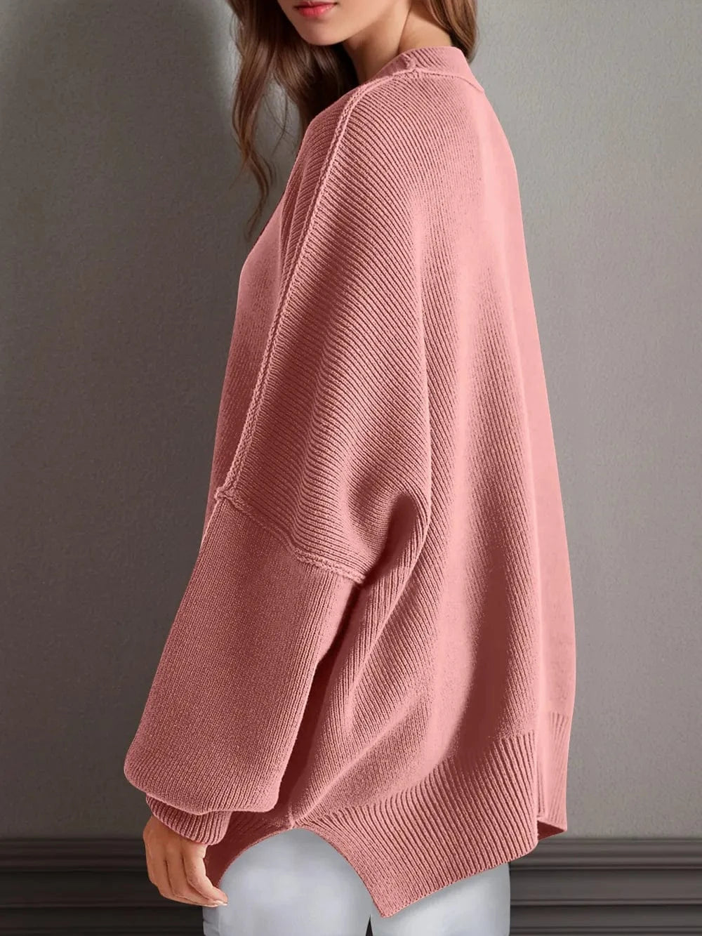 Trendsi Double Take Side Slit Round Neck Long Sleeve Sweater