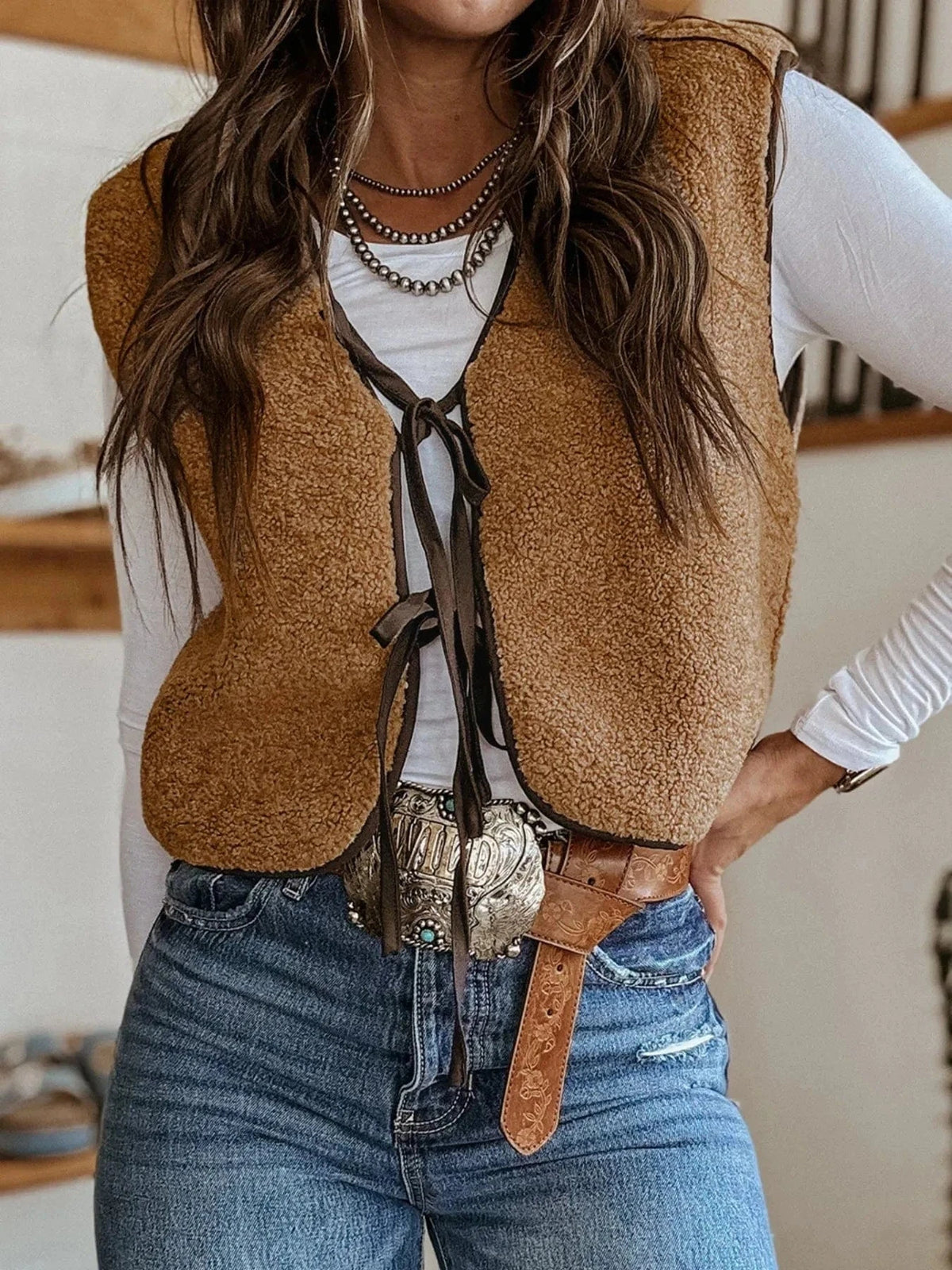 Trendsi Shirts and Blouse Double Tied Front Vest Coat