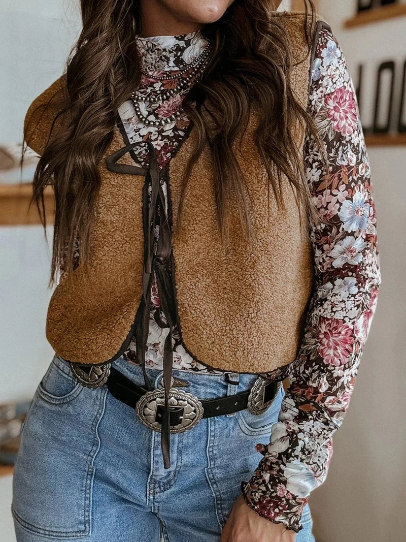 Trendsi Shirts and Blouse Light French Beige / S Double Tied Front Vest Coat