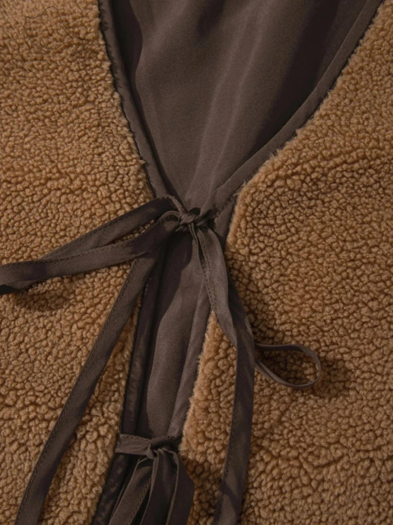 Double Tied Front Vest Coat - Light French Beige by Trendsi from FREYA’S CLOSET