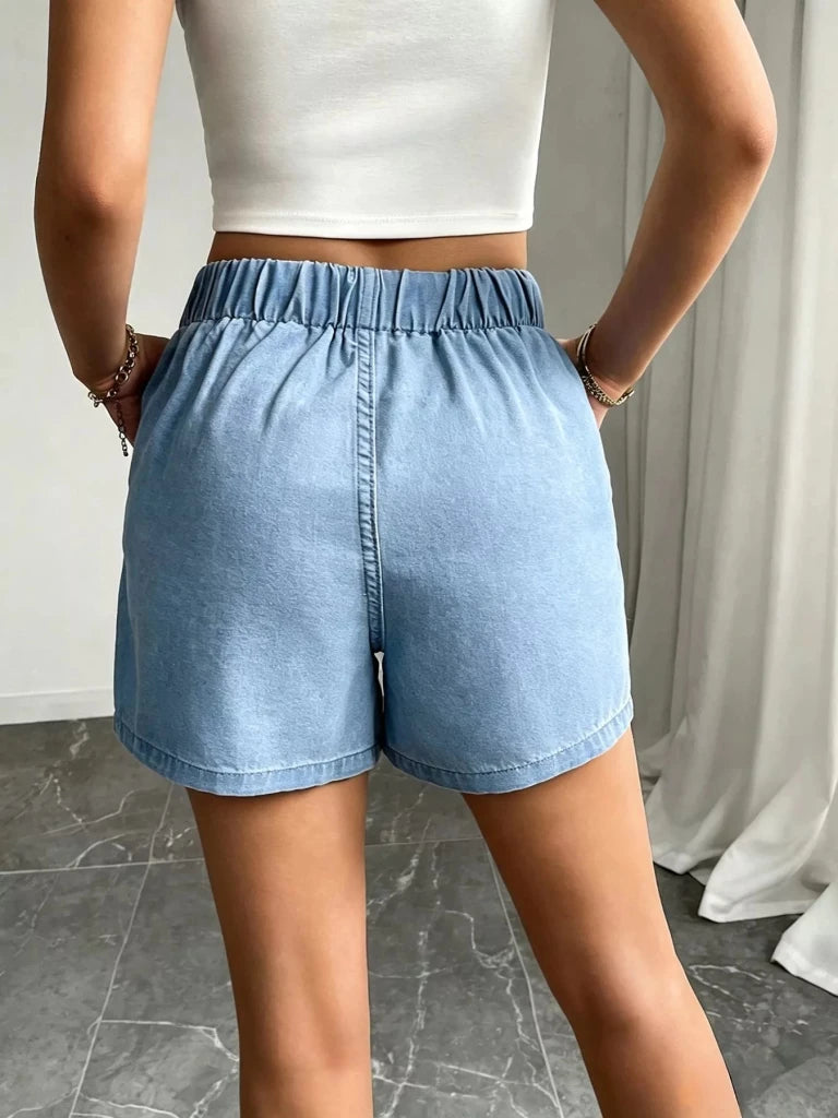 Drawstring High Waist Denim Shorts - Light by Trendsi from FREYA’S CLOSET