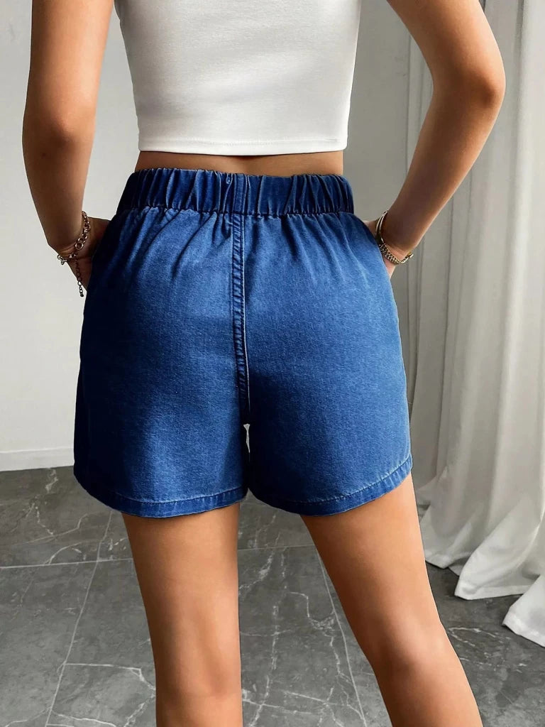 Drawstring High Waist Denim Shorts - Medium by Trendsi from FREYA’S CLOSET