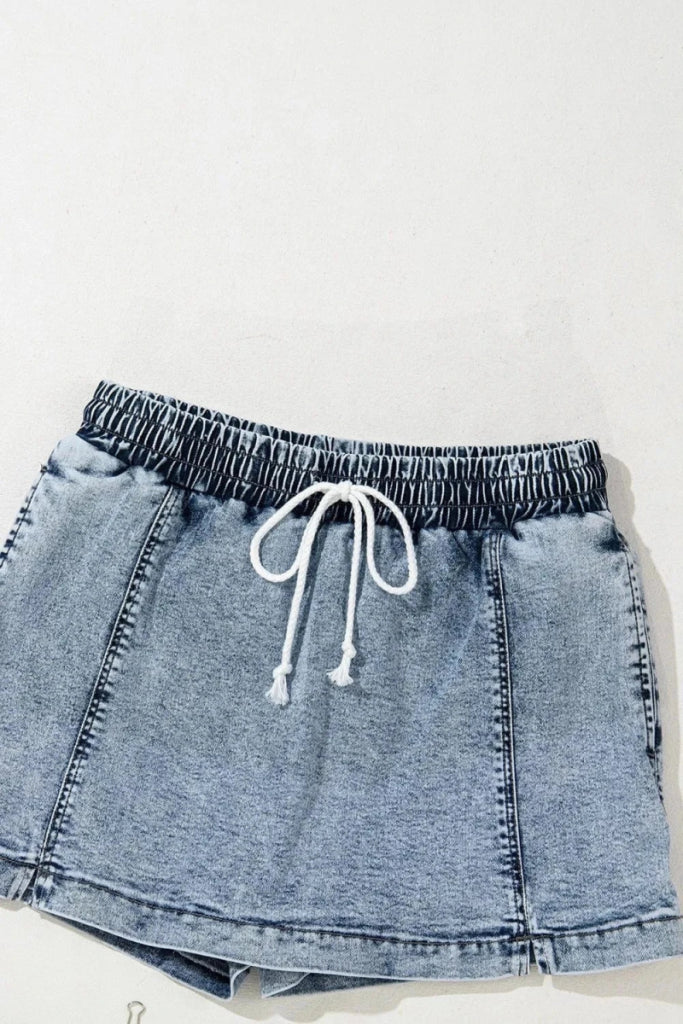 Drawstring High Waist Pocketed Denim Shorts - Medium by Trendsi from FREYA’S CLOSET
