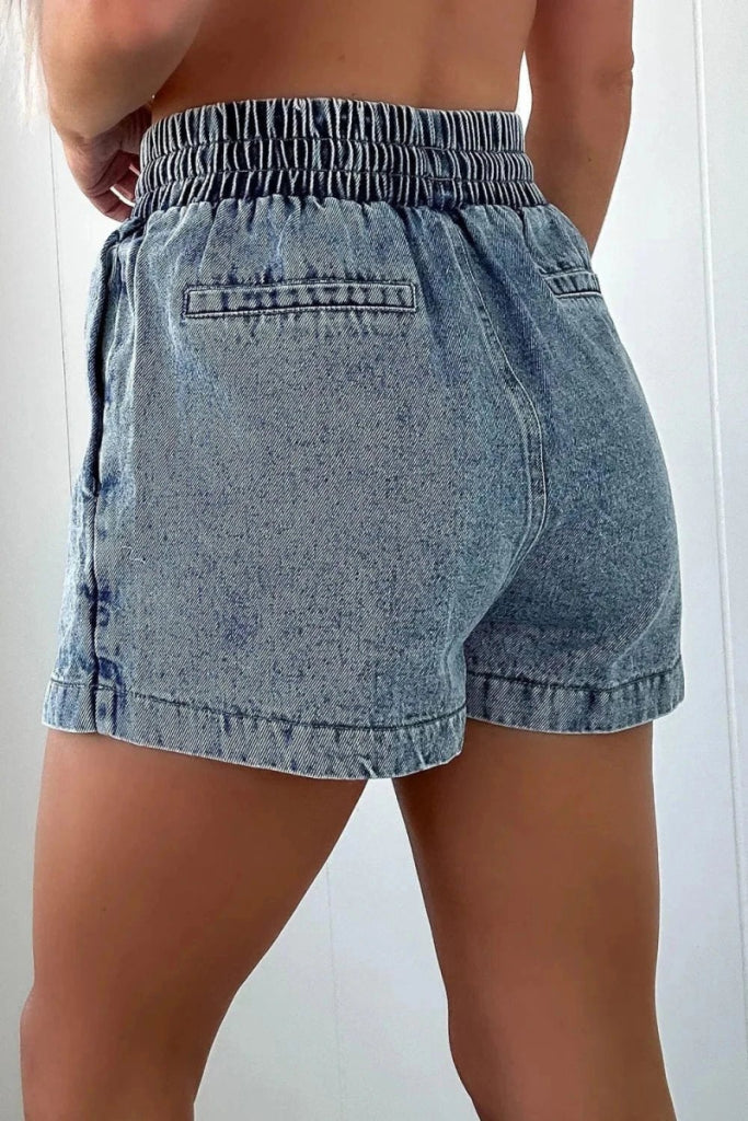 Drawstring High Waist Pocketed Denim Shorts - Medium by Trendsi from FREYA’S CLOSET