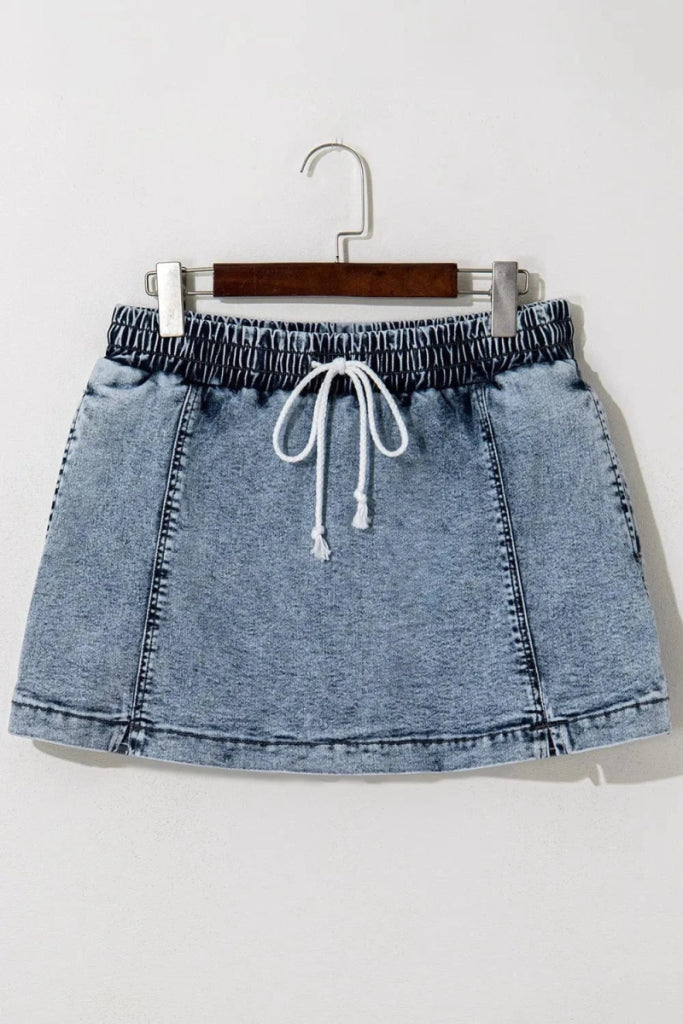 Drawstring High Waist Pocketed Denim Shorts - Medium by Trendsi from FREYA’S CLOSET