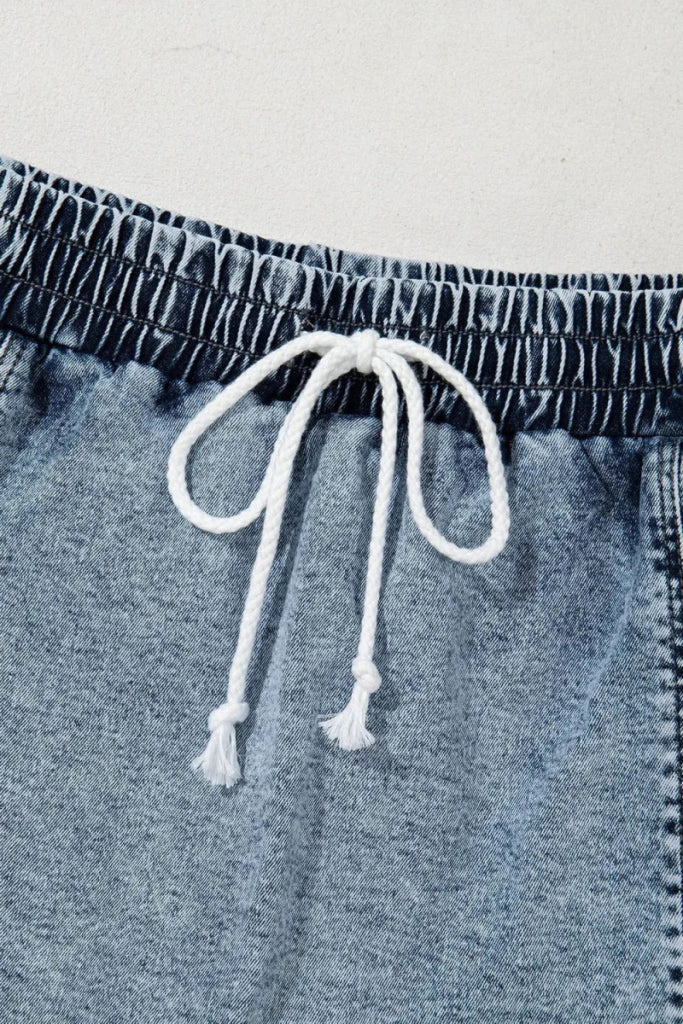 Drawstring High Waist Pocketed Denim Shorts - Medium by Trendsi from FREYA’S CLOSET