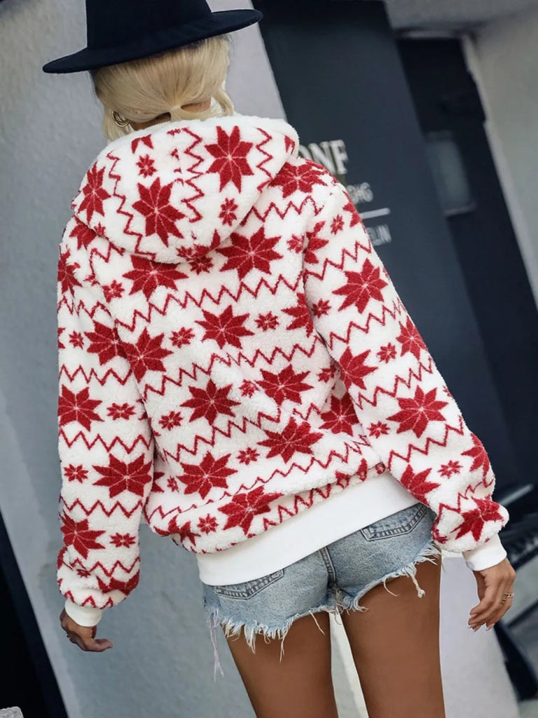 Drawstring Zip Up Hooded Teddy Outerwear - White by Trendsi from FREYA’S CLOSET