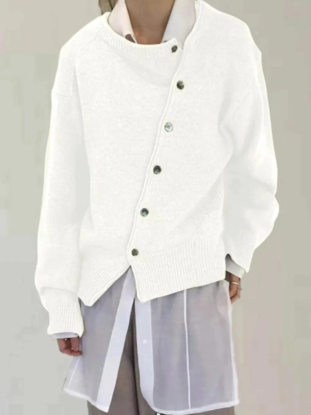 Trendsi White / XS Dropped Shoulder Buttoned Cardigan