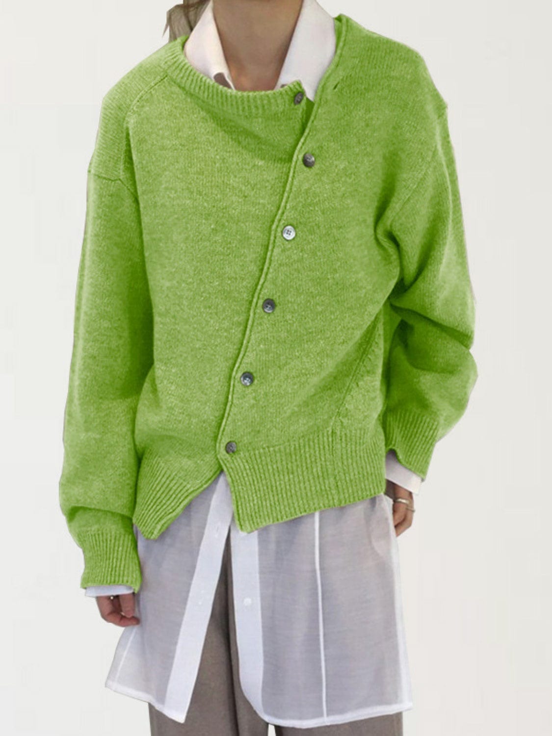 Trendsi Matcha Green / XS Dropped Shoulder Buttoned Cardigan