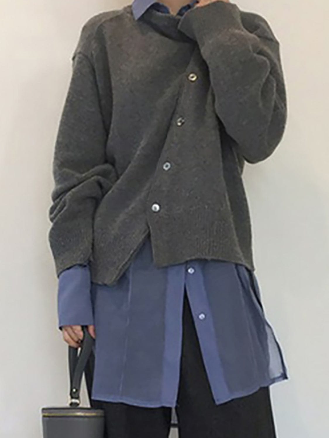 Trendsi Dark Gray / XS Dropped Shoulder Buttoned Cardigan