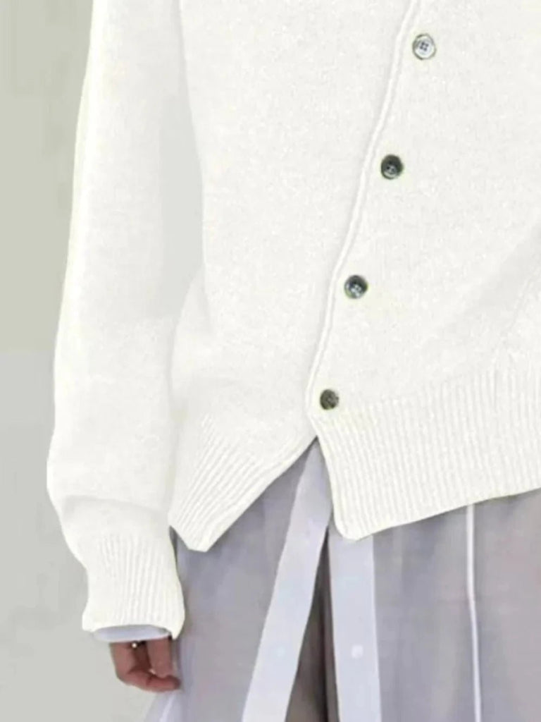 Dropped Shoulder Buttoned Cardigan - White by Trendsi from FREYA’S CLOSET