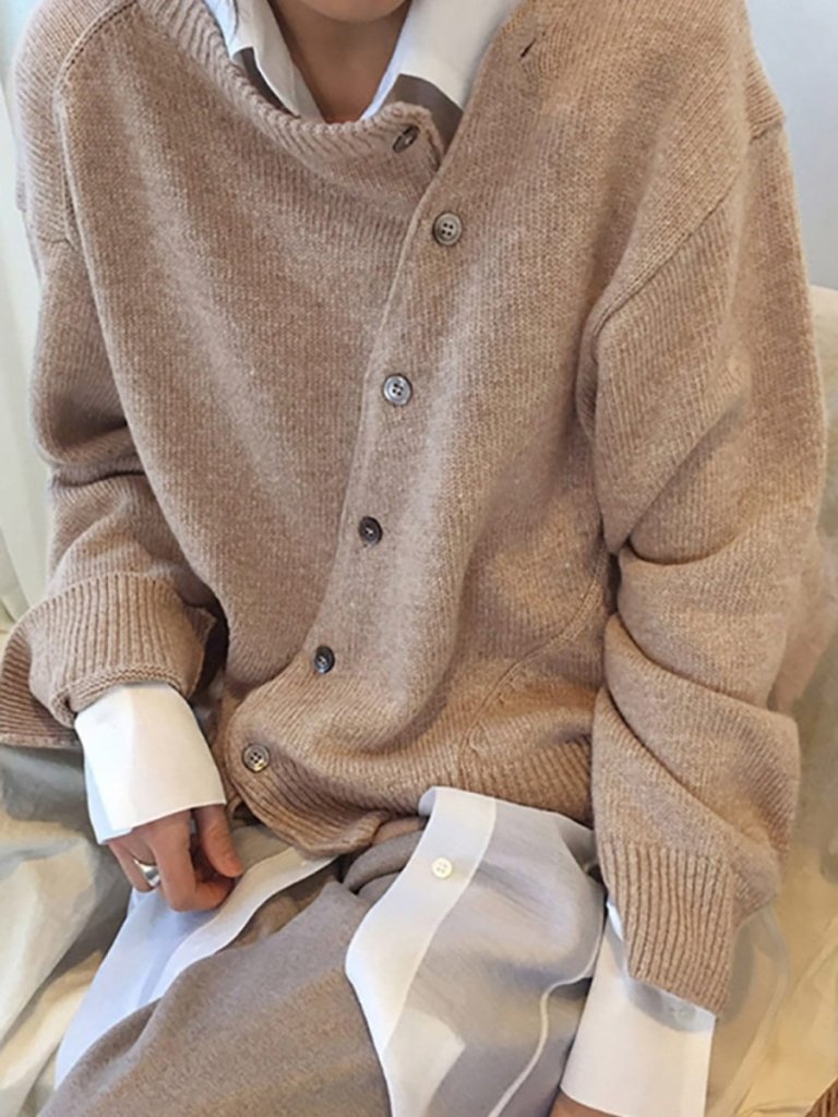 Dropped Shoulder Buttoned Cardigan - Khaki by Trendsi from FREYA’S CLOSET