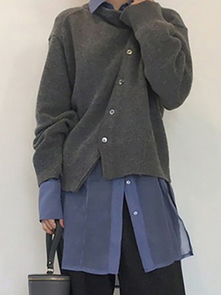 Dropped Shoulder Buttoned Cardigan - Dark Gray by Trendsi from FREYA’S CLOSET