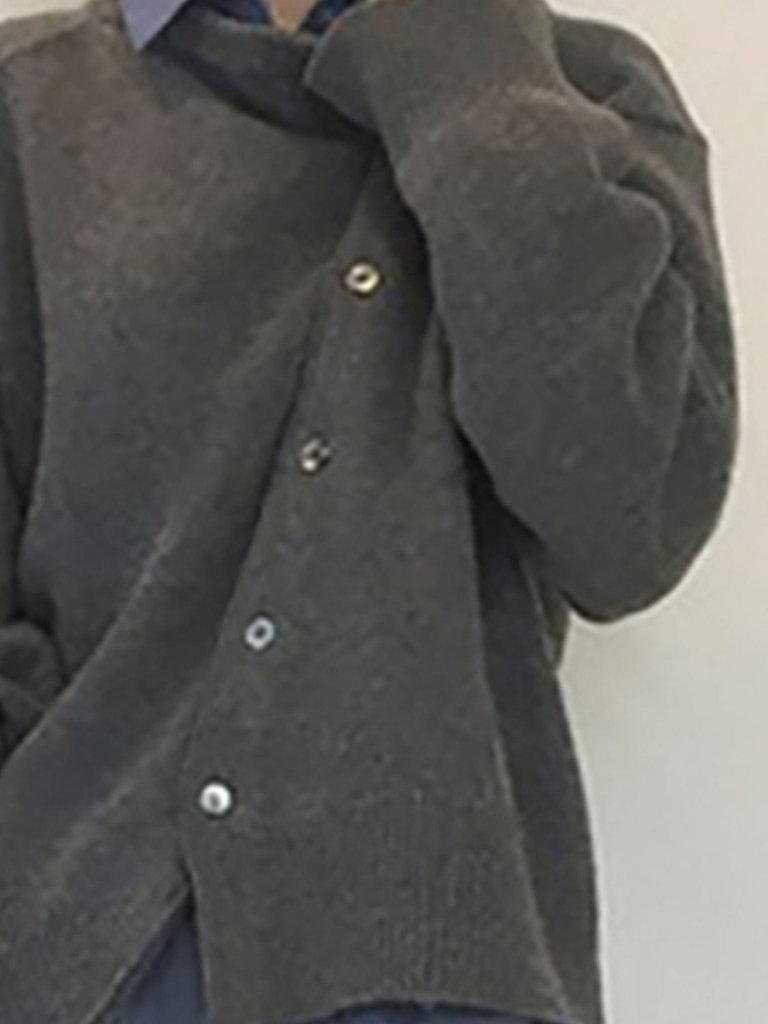 Dropped Shoulder Buttoned Cardigan - Dark Gray by Trendsi from FREYA’S CLOSET