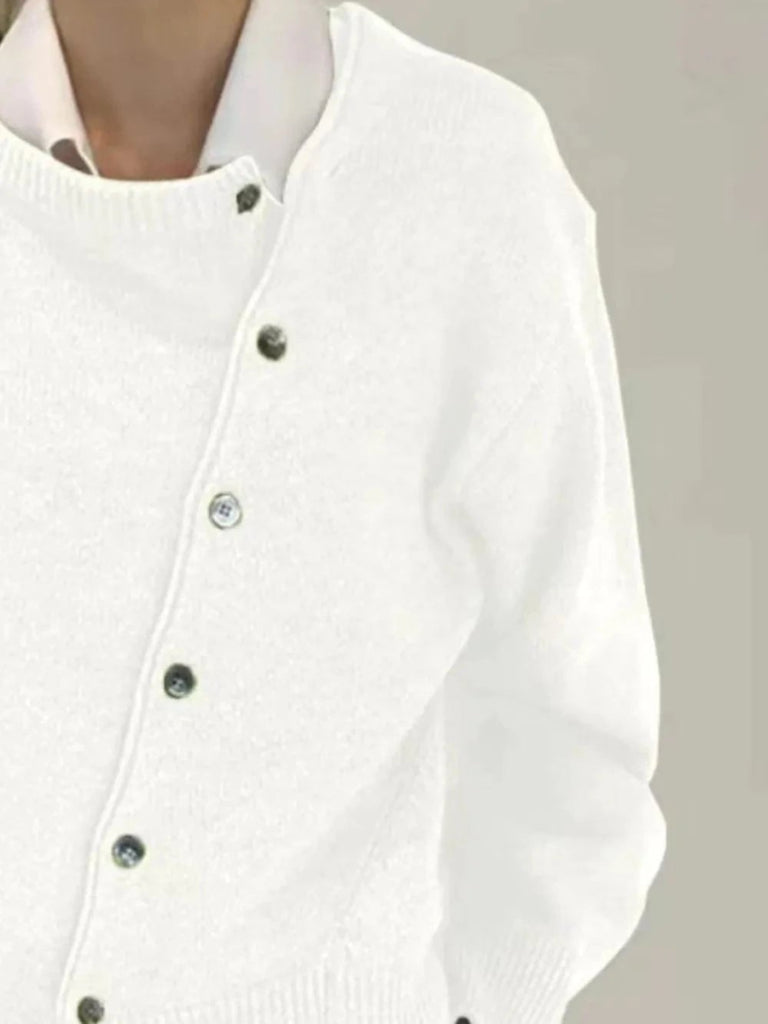 Dropped Shoulder Buttoned Cardigan - White by Trendsi from FREYA’S CLOSET