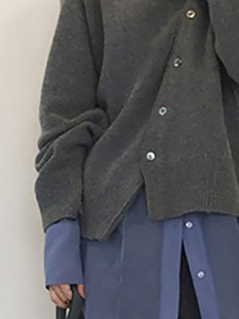 Dropped Shoulder Buttoned Cardigan - Dark Gray by Trendsi from FREYA’S CLOSET