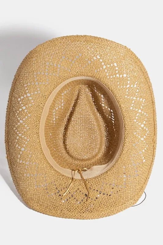 Fame Turquoise and Shell Star Beads Strap Western Straw Hat - KA by Trendsi from FREYA’S CLOSET