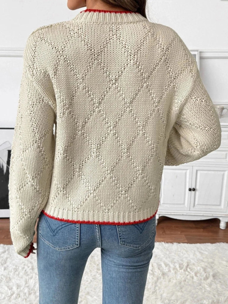 Fish Pattern Round Neck Sweater - Apricot by Trendsi from FREYA’S CLOSET