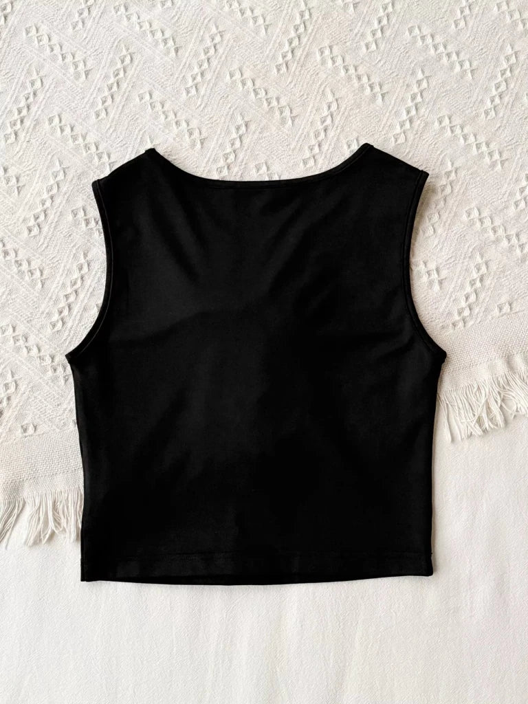 Floral Applique Round Neck Tank Top - Black by Trendsi from FREYA’S CLOSET