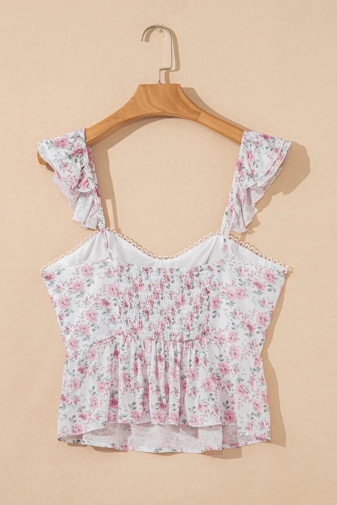 Floral Flutter Peplum Tank Top - Blush Pink by Trendsi from FREYA’S CLOSET