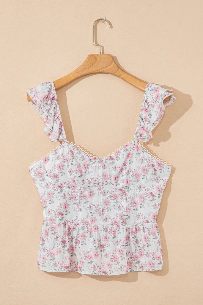Floral Flutter Peplum Tank Top - Blush Pink by Trendsi from FREYA’S CLOSET