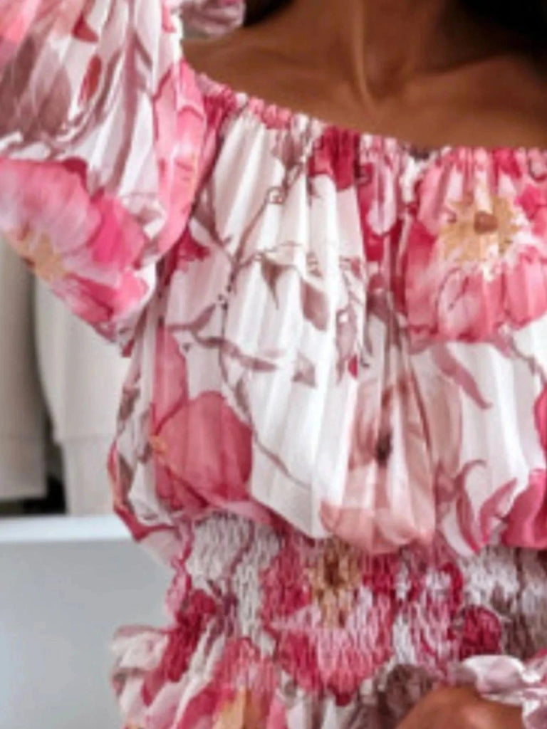 Floral Off - Shoulder Top and Skirt Two - Piece Set - Red by Trendsi from FREYA’S CLOSET