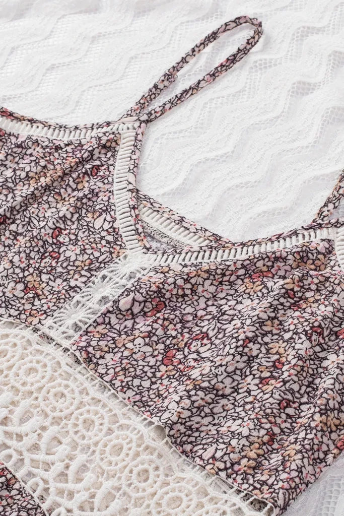 Floral Print Crochet Trim Cami with Spaghetti Straps - Floral by Trendsi from FREYA’S CLOSET