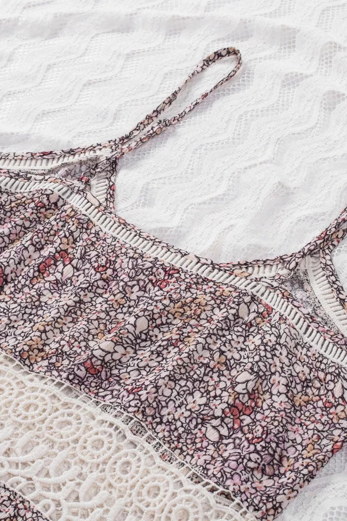 Floral Print Crochet Trim Cami with Spaghetti Straps - Floral by Trendsi from FREYA’S CLOSET